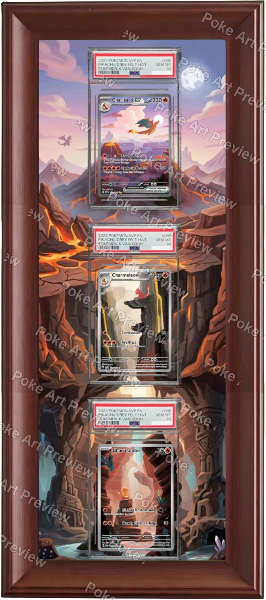 Charmander, Charmeleon and Charizard ex Scarlet & Violet 151 Pokemon TCG extension art collector display view 5