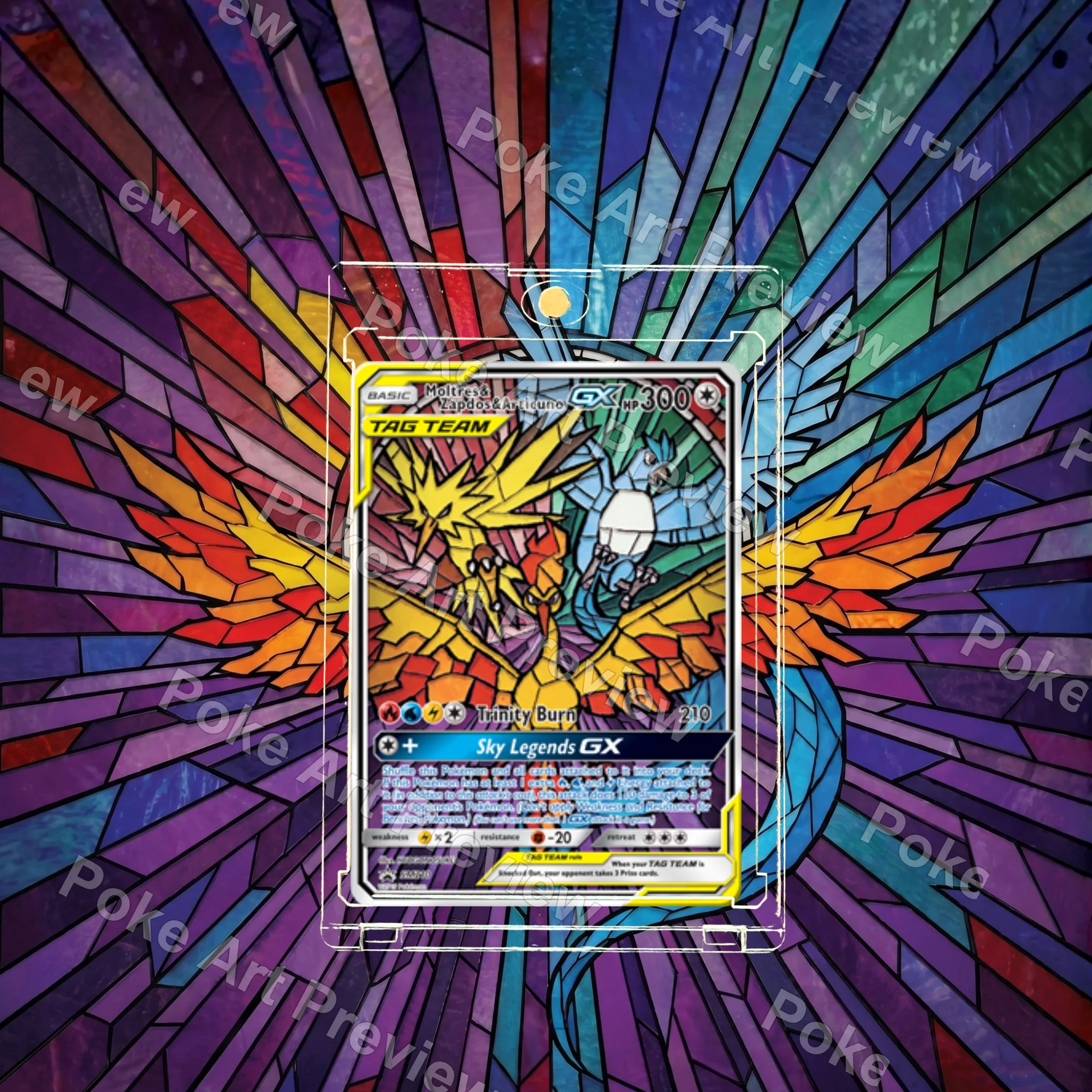 ファイヤー、サンダー、フリーザーGX Hidden Fates Stained Glass Promo ポケモンTCG拡張アート コレクター展示用 view 2