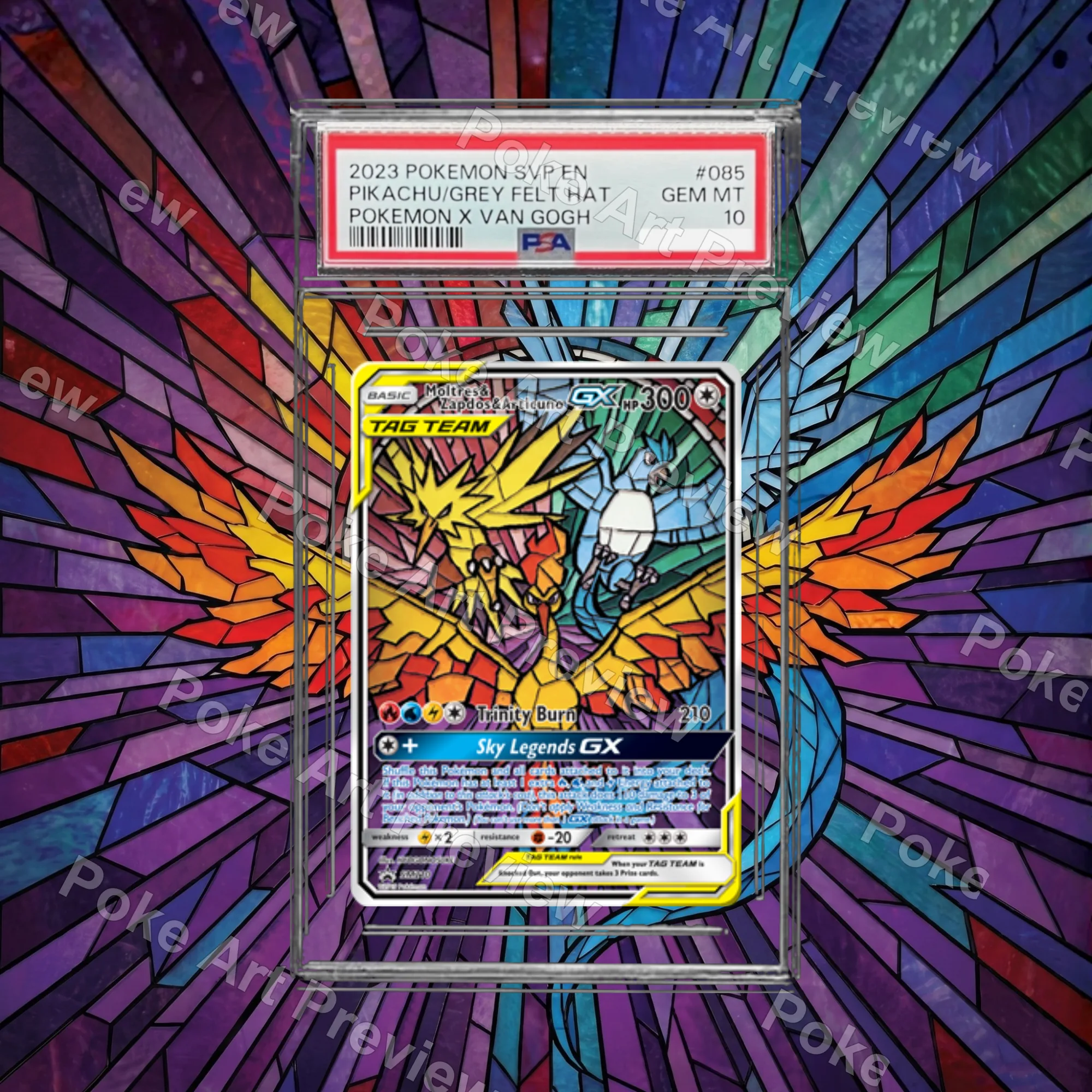 Moltres Zapdos Articuno GX SM210 PSA Hidden Fates Pokemon TCG extension art collector display
