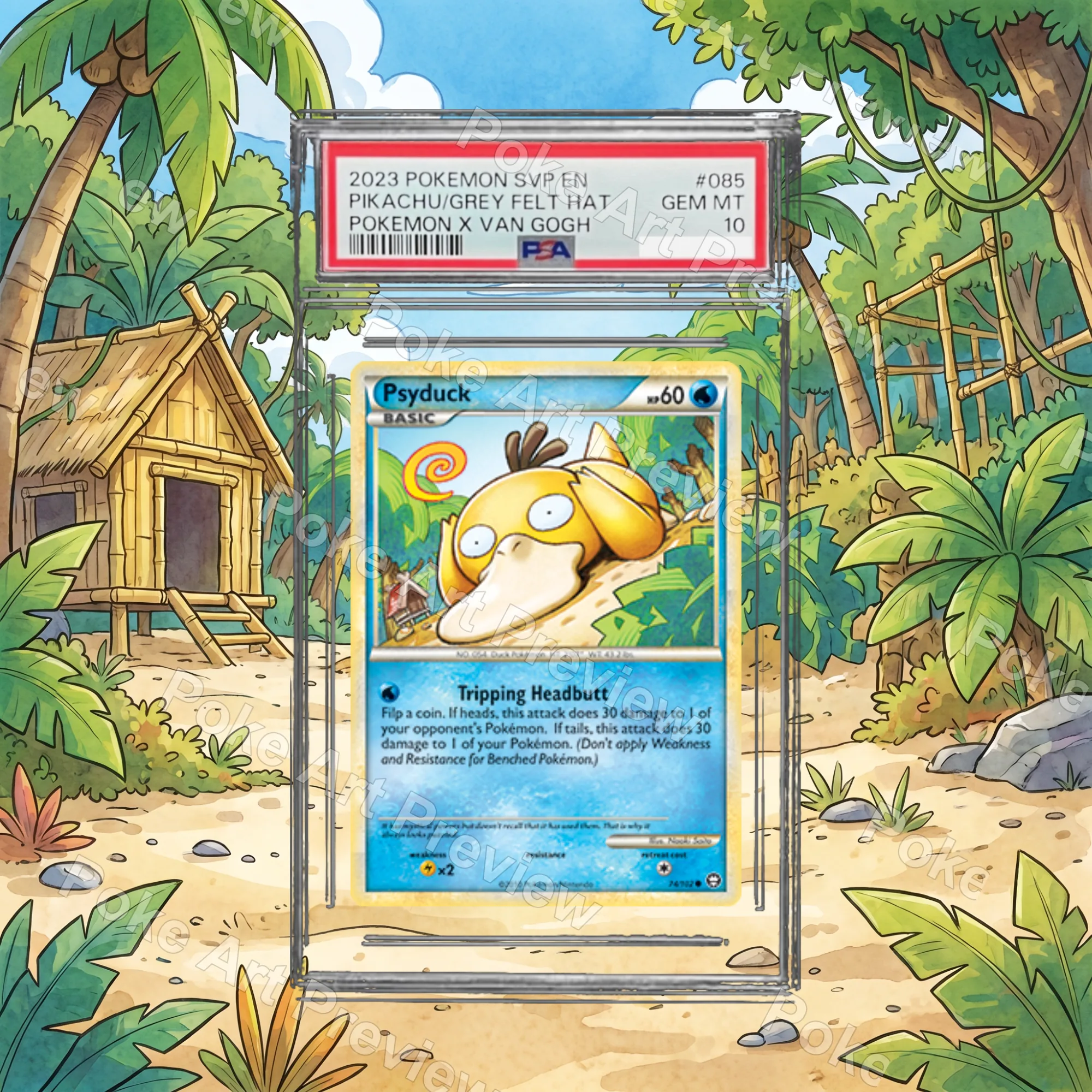 Psyduck 74/102 HS Triumphant Pokemon TCG extension art collector display view 3