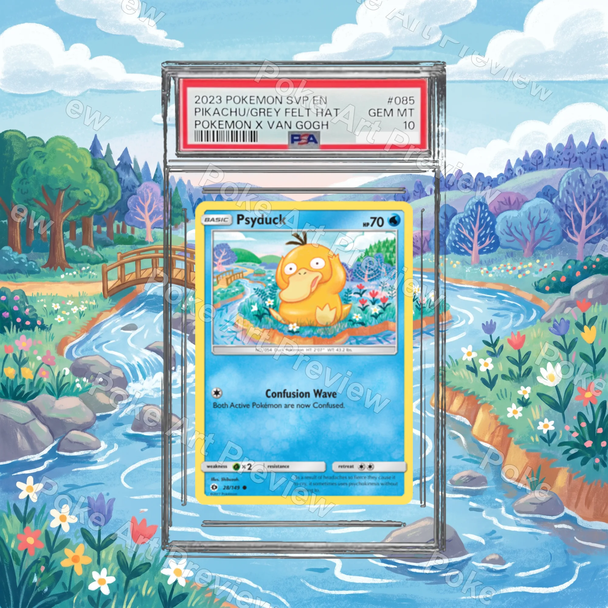 Psyduck 28/149 Sun and Moon Pokemon TCG extension art collector display view 4