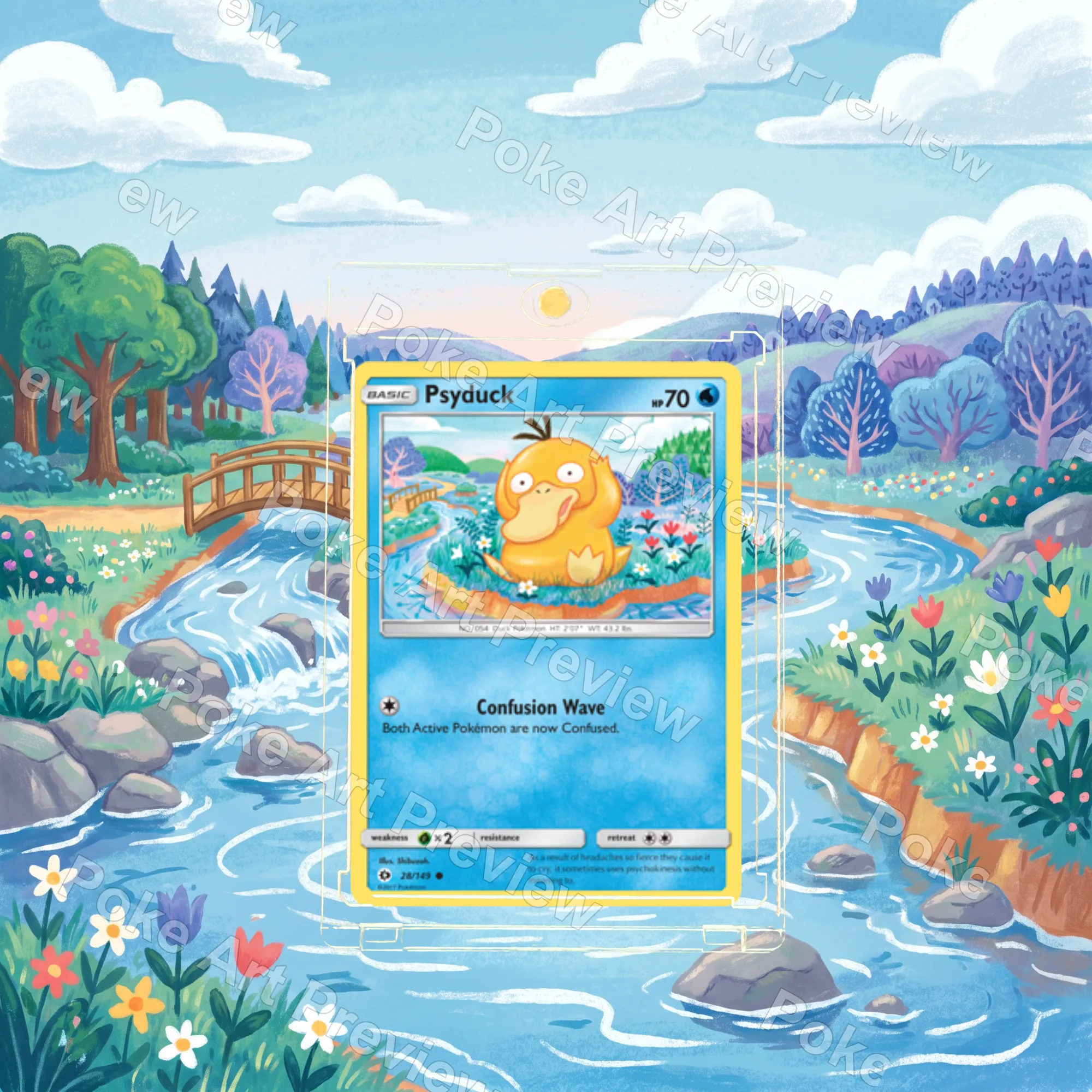 Psyduck 28/149 Sun and Moon Pokemon TCG extension art collector display