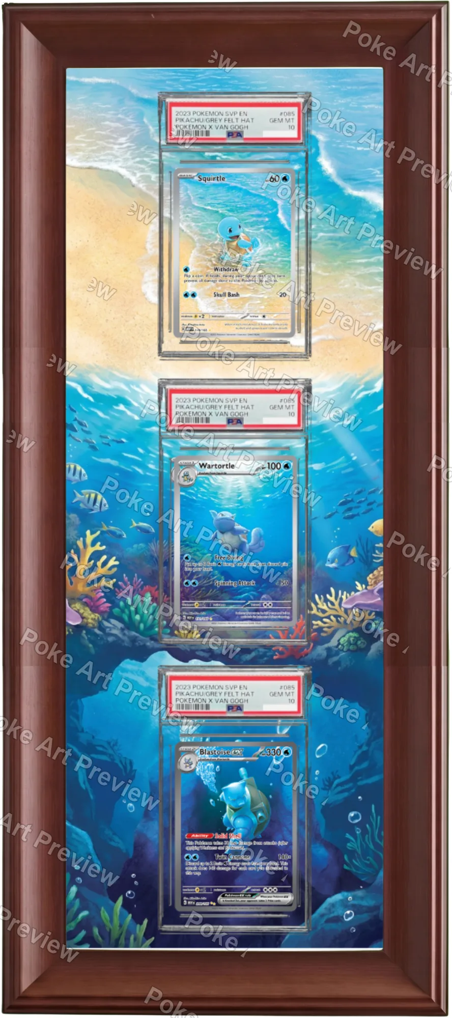 Squirtle, Wartortle and Blastoise ex Scarlet & Violet 151 Pokemon TCG extension art collector display view 5